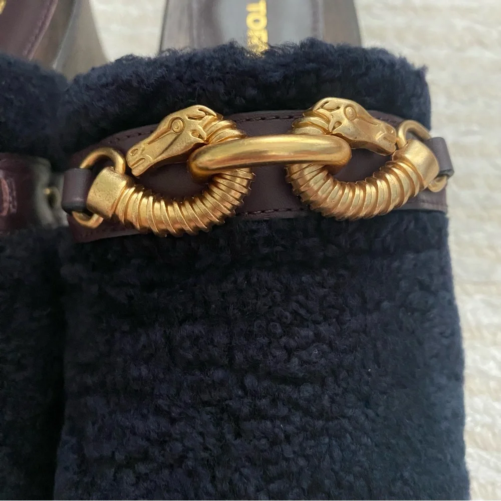 NWT Tory Burch Jessa Shearling Clogs perfect navy - Picture 3 of 14